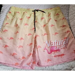 Natural Light Naturdays Pink Flamingo Swim Trunks Board Shorts. Size mens Large